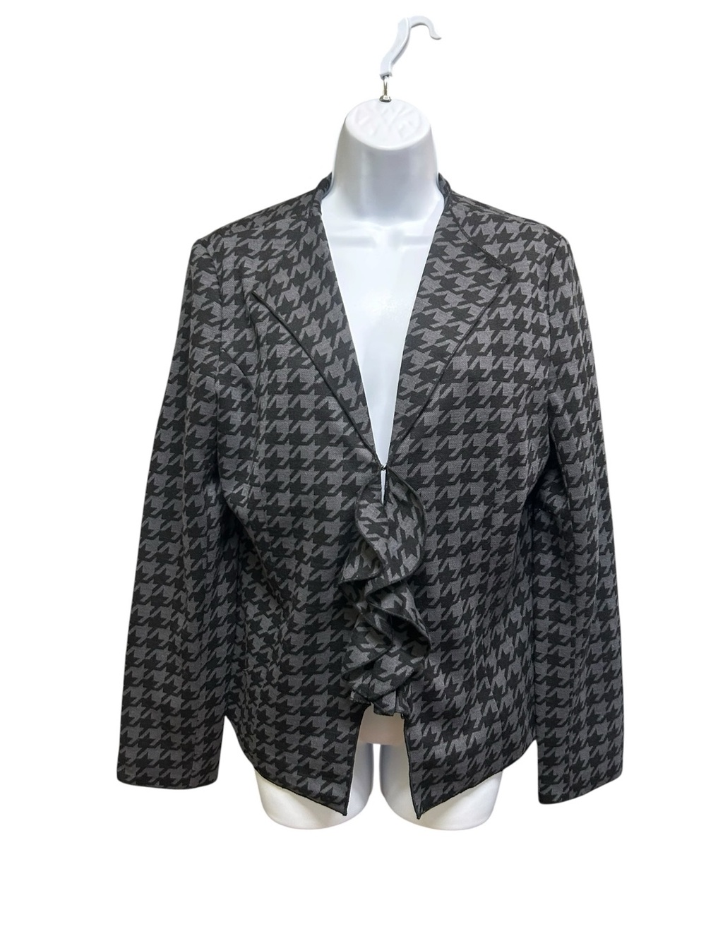 Tribal Grey Black Houndstooth Hook Front Wool Blend Jacket Size 10